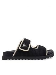 Guess Klapki FLJFDN FAB19 Czarny. Czarne klapki damskie Guess, z aplikacjami, ze skóry, bez obcasa. Za 429.99 zł.