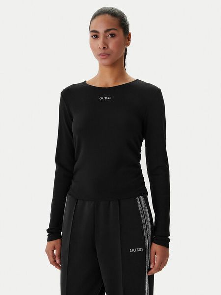 Guess Bluzka V6RP08 KD932 Czarny Slim Fit. Czarne bluzki damskie Guess, s, z aplikacjami, bez ramiączek. Za 269.99 zł.