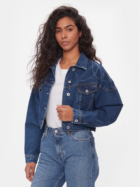 Pepe Jeans Kurtka jeansowa Foxley Logo PL402329 Niebieski Oversize. Niebieskie kurtki damskie Pepe Jeans, m, bez wzorów, z bawełny, bez kaptura. Za 399.99 zł.
