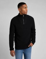 LEE HALF ZIP KNIT MĘSKI SWETER ROZPINANY BLACK L83YDE01 112322622. Czarne kardigany męskie Lee, l, bez wzorów, bez kołnierzyka. Za 199.99 zł.