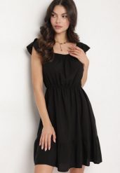 Czarna Sukienka z Wiskozą o Rozkloszowanym Kroju z Gumką w Pasie Lirimere. Czarne sukienki damskie Born2be, na co dzień, m, bez wzorów, z wiskozy, eleganckie, bez kołnierzyka, bez ramiączek, mini, rozkloszowane. W wyprzedaży za 43.99 zł.