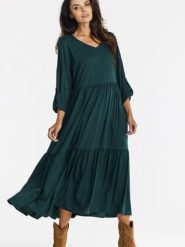 Sukienka Model A669 Bottle Green - awama. Zielone sukienki damskie Awama, do pracy, l, bez wzorów, z elastanu, biznesowe, bez kołnierzyka, plus size, bez ramiączek, maxi, proste. Za 398.95 zł.