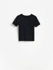 T-shirt z modalem - czarny. Czarne t-shirty damskie Reserved, l, bez wzorów, z bawełny, bez kołnierzyka. Za 49.99 zł.