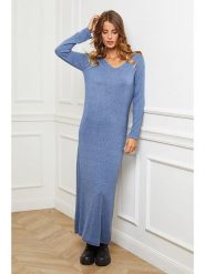 So Cachemire Sukienka dzianinowa "Abalone" w kolorze niebieskim rozmiar: XL. Niebieskie sukienki damskie So Cachemire, na co dzień, xl, bez wzorów, z dzianiny, bez kołnierzyka, bez ramiączek, maxi, proste. Za 156.61 zł.