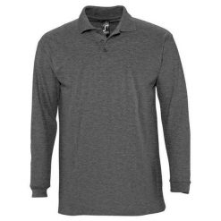Koszulka Polo Z Długim Rękawem Dla Dorosłych Unisex Winter II Melange. Szare koszulki polo męskie SOL'S, m, bez wzorów, z bawełny, bez ramiączek. Za 115.99 zł.