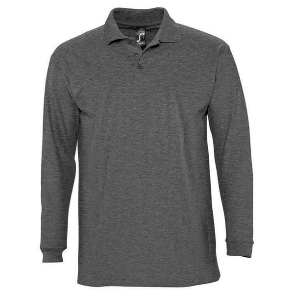 Koszulka Polo Z Długim Rękawem Dla Dorosłych Unisex Winter II Melange. Szare koszulki polo męskie SOL'S, m, bez wzorów, z bawełny, bez ramiączek. Za 115.99 zł.