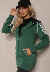 Zielona Długa Bluza z Kapturem Linithra. Zielone bluzy z kapturem damskie Renee, l, z materiału. Za 54.99 zł.