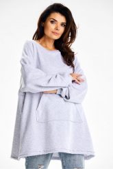 Bluza damska oversize długa z kieszenią kangurka szara. Szare bluzy bez kaptura damskie Infinite You, l, z bawełny. Za 269.00 zł.