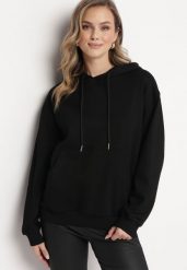 Czarna Bluza Kangurka z Kapturem i Szeroką Kieszenią Rihea. Czarne bluzy z kapturem damskie Born2be. Za 74.99 zł.