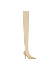 Patrizia Pepe Kozaki 8Y0086/L048-B743 Beżowy. Brązowe kozaki damskie Patrizia Pepe, z materiału, bez obcasa, na słupku. Za 2,599.00 zł.