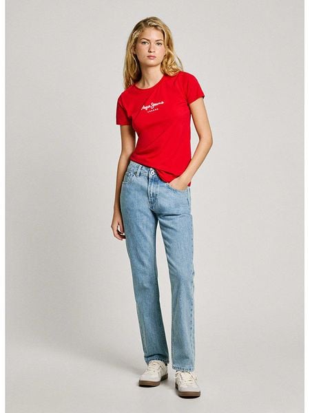Pepe Jeans Koszulka "New Virgina" w kolorze czerwonym rozmiar: S. Czerwone bluzki damskie Pepe Jeans, s, bez wzorów, z jeansu, bez kołnierzyka, bez ramiączek. Za 69.91 zł.