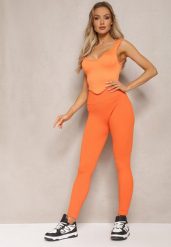 Pomarańczowe Legginsy High Waist Prążkowane Push-Up Sunflowia. Brązowe legginsy damskie Renee, bez wzorów, z dzianiny. Za 44.99 zł.