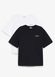 T-shirt z grubej bawełny (2 szt.). Czarne t-shirty męskie bonprix, m, bez wzorów, z bawełny, bez kołnierzyka. Za 107.99 zł.