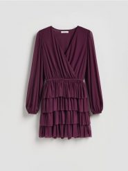 Sukienka mini - ciemnofioletowy. Fioletowe sukienki damskie Reserved, l, bez wzorów, z dzianiny, bez kołnierzyka, bez ramiączek, mini, rozkloszowane. Za 139.99 zł.