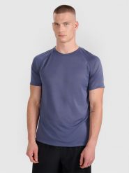 4F Koszulka do biegania szybkoschnąca męska - niebieska L. Niebieskie t-shirty sportowe męskie 4f, l, z materiału, bez ramiączek, do biegania. W wyprzedaży za 79.99 zł.