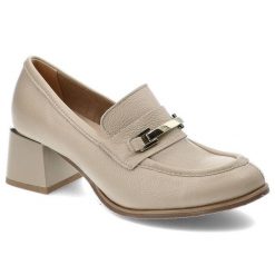 Beżowe Półbuty Lemar Wygodne Skórzane Buty. Brązowe półbuty damskie Lemar, bez wzorów, ze skóry, eleganckie, bez obcasa. Za 319.00 zł.