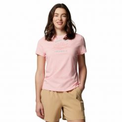 Koszulka techniczna damska Columbia Ruby Springs Graphic Fit Short Sleeve. Czerwone t-shirty damskie Columbia, s, bez wzorów, bez ramiączek. Za 92.99 zł.
