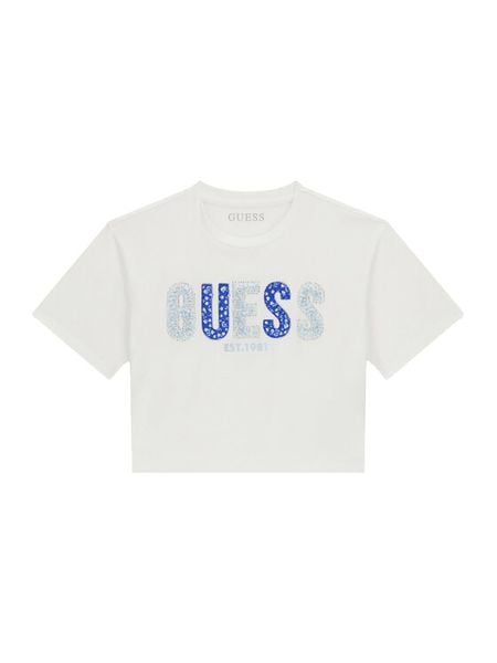 Guess T-Shirt J6GI07 K6YW4 Biały Relaxed Fit. Białe koszulki dziewczęce Guess, z aplikacjami, z bawełny, bez ramiączek. Za 119.99 zł.