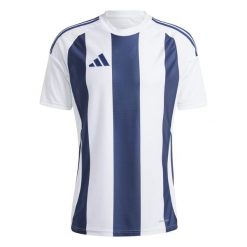 Koszulka męska adidas Striped 24 Jersey. Białe t-shirty sportowe męskie Adidas, m, z jersey, bez ramiączek, do piłki nożnej. Za 93.00 zł.