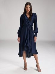 Swing Sukienka koktajlowa 5AE29200 Granatowy Relaxed Fit. Niebieskie sukienki damskie Swing, bez wzorów, z syntetyku, wizytowe, bez kołnierzyka, bez ramiączek. Za 449.99 zł.