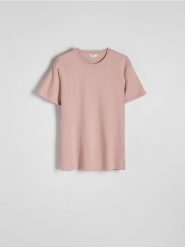 T-shirt regular z merceryzowanej bawełny - brudny róż. Czerwone t-shirty męskie Reserved, l, bez wzorów, z bawełny, bez kołnierzyka. W wyprzedaży za 49.99 zł.