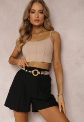Czarne Bawełniane Szorty z Paskiem Haidiera. Czarne szorty damskie Renee, bez wzorów, z bawełny, eleganckie, z podwyższonym stanem. Za 49.99 zł.
