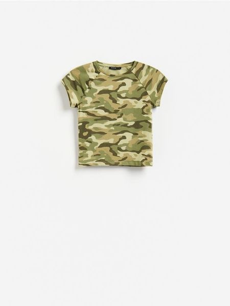 T-shirt z bawełną - wielobarwny. T-shirty damskie Reserved, l, bez wzorów, z bawełny, bez kołnierzyka. Za 59.99 zł.