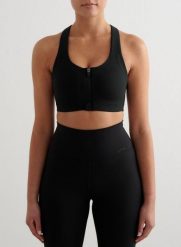 Damski stanik sportowy wysokie wsparcie, zamek z przodu, racerback Sense czarny. Czarne biustonosze sportowe damskie Aim'n, bez wzorów, z dzianiny. Za 297.00 zł.