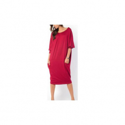 SUKIENKA NONE | LUŹNA KIMONO BORDOWA. Czerwone sukienki damskie Meleksima, l, bez wzorów, z materiału, bez kołnierzyka, bez ramiączek, midi, oversize. Za 160.65 zł.