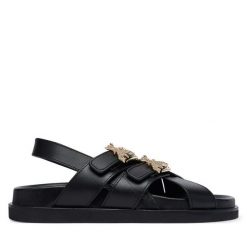 Sandały Patrizia Pepe. Czarne sandały damskie Patrizia Pepe, bez wzorów, bez obcasa, na płaskiej podeszwie. Za 669.99 zł.