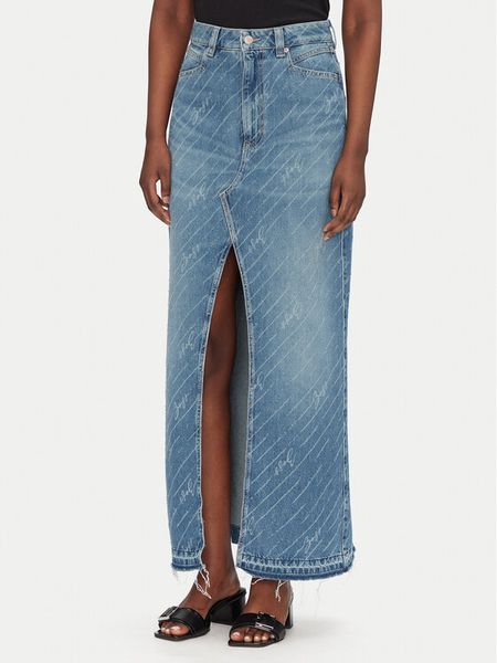 BOSS Spódnica jeansowa 50542445 Niebieski Regular Fit. Niebieskie spódniczki damskie Boss, bez wzorów, z bawełny. Za 529.99 zł.