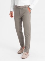 Klasyczne spodnie męskie chino z delikatną teksturą - ciemnobeżowe V1 OM-PACP-0188 - XXL. Brązowe spodnie materiałowe męskie Ombre Clothing, bez wzorów, z bawełny, klasyczne. W wyprzedaży za 159.99 zł.
