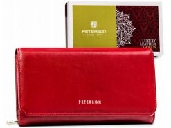 Portfel skórzany Peterson PTN 421077-SGN czerwony. Czerwone portfele damskie Peterson, z aplikacjami, ze skóry. Za 163.98 zł.