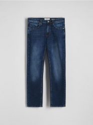 Jeansy straight z efektem sprania - granatowy. Niebieskie jeansy męskie Reserved. W wyprzedaży za 79.99 zł.