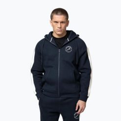 Bluza męska Pitbull San Diego Ca Hooded Zip. Niebieskie bluzy sportowe męskie PITBULL, bez wzorów, z bawełny, bez kołnierzyka, bez ramiączek. Za 219.99 zł.