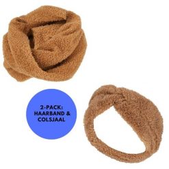 Komin i opaska na głowę wełna pluszowa. Brązowe szaliki i kominy damskie HEAT KEEPER, na zimę, bez wzorów, z poliesteru. Za 164.54 zł.