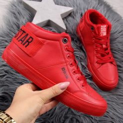 Trampki ocieplane czerwone Big Star EE274354 - czerwony. Czerwone trampki i tenisówki damskie Big Star, bez wzorów. Za 129.99 zł.