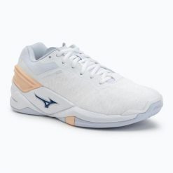Buty do piłki ręcznej damskie Mizuno Wave Stealth Neo. Białe buty sportowe na co dzień damskie Mizuno, bez wzorów, z dzianiny, na fitness i siłownię, mizuno wave. Za 289.99 zł.