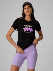 4F T-shirt regular z nadrukiem damski - czarny S. Czarne t-shirty damskie 4f, s, bez wzorów, z bawełny, bez kołnierzyka. Za 69.99 zł.