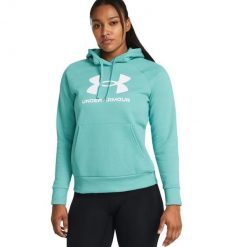 Bluza sportowa damska Under Armour Rival Fleece Big Logo. Niebieskie bluzy sportowe damskie Under Armour, l, bez wzorów, z bawełny, bez ramiączek, długie, z kapturem. Za 406.99 zł.