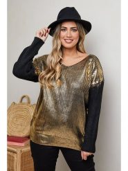 Plus Size Company Sweter "Danno" w kolorze czarno-złotym rozmiar: 40. Czarne swetry klasyczne damskie Plus Size Company, plus size, bez kołnierzyka, plus size. Za 97.05 zł.