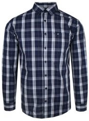 Delikatnie Taliowana Koszula Weekendowa - Pako Jeans - Granatowa w Kratę. Niebieskie koszule męskie Pako Jeans, l, bez wzorów, z bawełny, bez kołnierzyka, bez ramiączek. Za 175.00 zł.