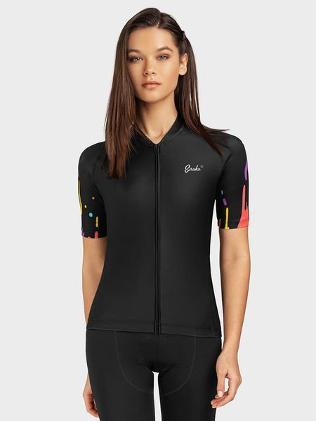 Siroko Koszulka kolarska "M2 Aquarelle" w kolorze czarnym rozmiar: L. Czarne bluzki sportowe damskie SIROKO, l, bez wzorów, z materiału, bez ramiączek. Za 168.06 zł.
