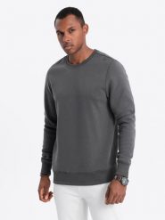 Bluza męska bez kaptura BASIC - grafitowa V10. Szare bluzy bez kaptura męskie Ombre Clothing, m, z bawełny. W wyprzedaży za 39.99 zł.