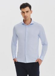 PAKO LORENTE – Jasnoniebieska koszula z dzianiny. Koszule męskie Pako Lorente, xl, bez wzorów, z bawełny, bez kołnierzyka, bez ramiączek. Za 199.99 zł.