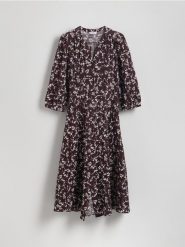 Sukienka midi - burgundowy. Czerwone sukienki damskie Reserved, l, bez wzorów, z bawełny, klasyczne, bez kołnierzyka, bez ramiączek, midi. Za 199.99 zł.