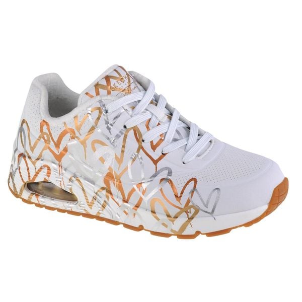 Buty sportowe Sneakersy damskie, Skechers Uno-Metallic Love. Białe buty sportowe na co dzień damskie Skechers, bez wzorów, z gumy, trekkingowe, Skechers Sport. Za 359.00 zł.