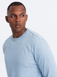 Melanżowa męska dresowa bluza z wyszywanym logotypem – błękitna V3 OM-SSNZ-0163 - XXL. Niebieskie bluzy bez kaptura męskie Ombre Clothing, l, z bawełny. W wyprzedaży za 89.99 zł.