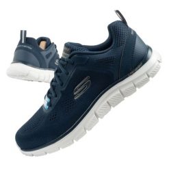 Buty Skechers Track-Broader 232698/NVY niebieskie. Niebieskie buty sportowe na co dzień męskie z materiału, bez zapięcia. Za 397.31 zł.