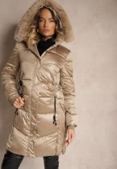 Beżowa Prosta Kurtka z Pikowanym Przeszyciem i Kapturem z Odpinanym Futrzanym Zdobieniem Inorelle. Brązowe kurtki damskie Renee, l, z aplikacjami, z futra. Za 259.99 zł.